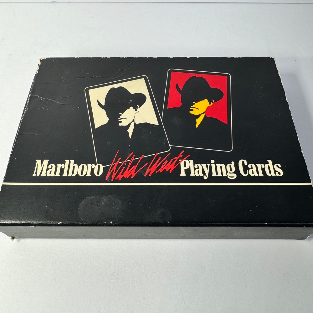 Vintage Marlboro Wild West Playing Cards 2 Deck Set Cowboy Silhouette Case 90s